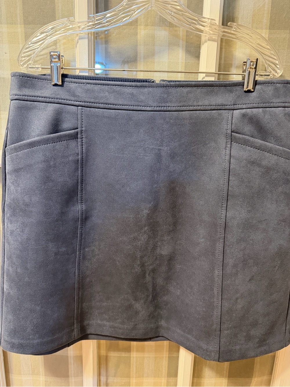LOFT Slate Blue Suede-Look Mini Skirt with Front Pockets